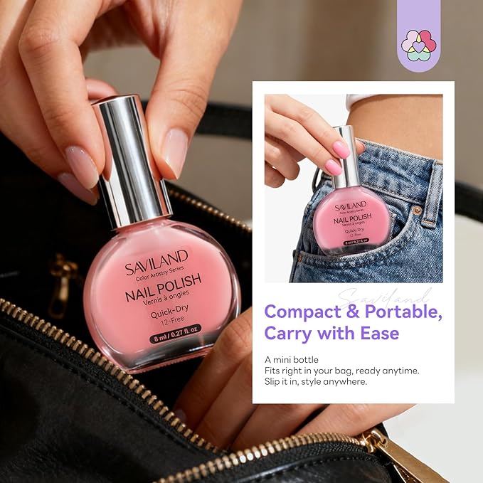 SAVILAND Jelly Nail Polish Set: 12 Colors Natural Nudes Pink Nail Sheer White Polish Air Quick Dry Fingernail Polish 12-Free Nail Lacquer DIY At Home Manicure Gift for Girls Women Christmas