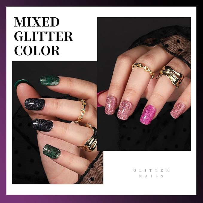Teenitor Short Press on Nails,288PCS Glitter Square Press on Nails, Fake Nails, Short False Nails, Finger Nails