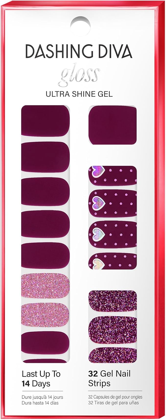 Dashing Diva Gloss Nail Strips - UV Free, Chip Resistant, Long Lasting Gel Stickers - Contains 32 Wraps, 1 Prep Pad, 1 File - Innocent Flirting