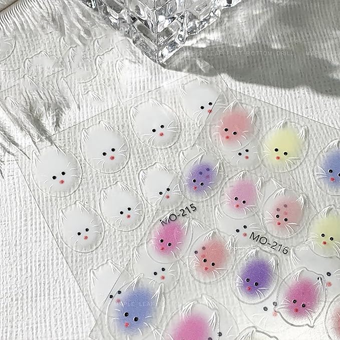 4 Sheets Cat Airbrush Nail Stickers Cute Nail Art Stickers Ombre Gradient Nail Decals with Cat Designs Sweet DIY Self-Adhesive Nails Art Supplies for Women Girls