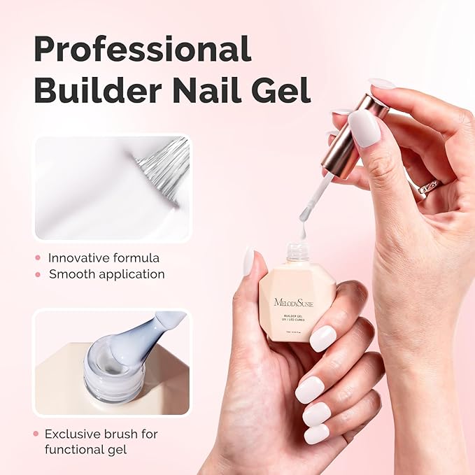 MelodySusie Milky White Builder Nail Base Gel for Nails Thickening, Soak Off UV Extension Gel, Rhinestone Nail Glue for Nail Art Design Salon DIY Manicure at Home Gift for Women-001