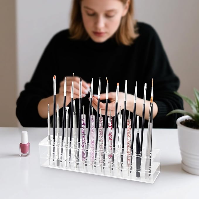 Nail Art Tool Organizer, nail brush holder, nail technician gifts, Storage for Storing Pro Beauty Finger Nailcare Art Kit Tools Makeup Display Case Refillable Container Holder Organization