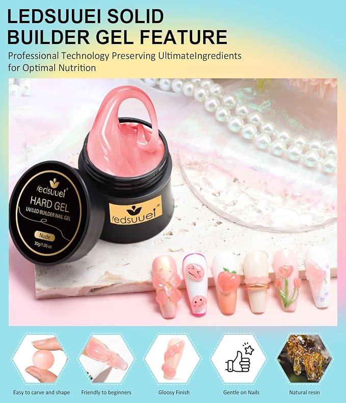 Solid Builder Gel for Nails LEDSUUEI - Nude 3D Nail Gel Sculpting Non-Sticky Hand Carving Glue Extension for Manicure Salon Home Decoration DIY 20g