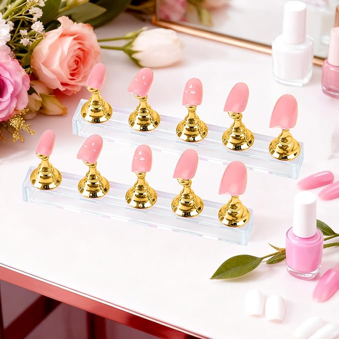 Nail Stand Nail Holder for Painting Nails 2 Sets Press on Nails Stand Display with 96 Pcs Reusable Adhesive Putty Clay Magnetic Acrylic Nailss Art Tools Accessories for Home DIY Salon Supplies Gold