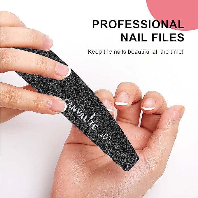 Canvalite 40 PCS Nail File Professional Reusable Peel and Stick Nail Files Replaceable Emery Boards 100 Grit Fingernail Files Manicure Tools for Home and Salon Use