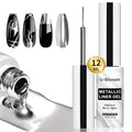 12ml Metallic Painting Gel Liner Nail Art 3D Mirror Chrome Effect Metal Painted Drawing Build in Thin Brush Soak Off UV/LED Silver Striper Gel for Salon Home DIY Manicure