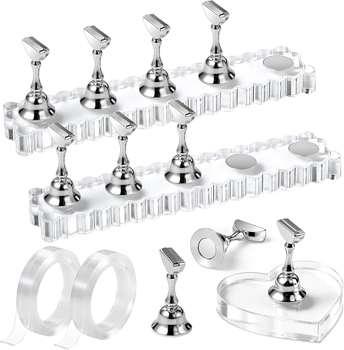 Fandamei Nail Holder, 2 Set Nail Holders for Painting Nails, Nail Stand for Press on, Press on Nail Stand for Practice, Magnetic Acrylic Nail Display Holders for Nail Art with Double-sided Tape