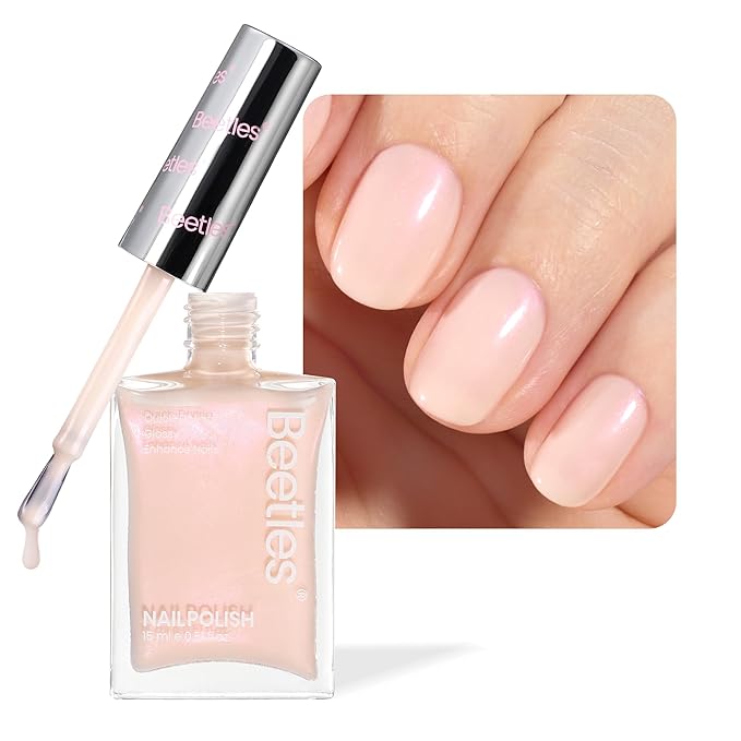 Beetles Nail Strengthener and Growth Concealer - Pink White Nail Polish Shimmer Natural Concealer Fingernail Polish, Fast Dry Quick Oil for Salon Home Daily Work - 0.51 FL OZ