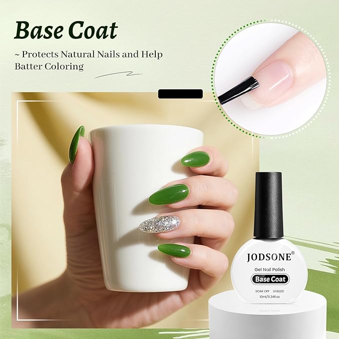 JODSONE 3Pcs 10ml Top Coat Base Coat Builder Gel Set – No Wipe Gel for Strengthening Thickening and Nail Extension Requires U V Lamp Curing