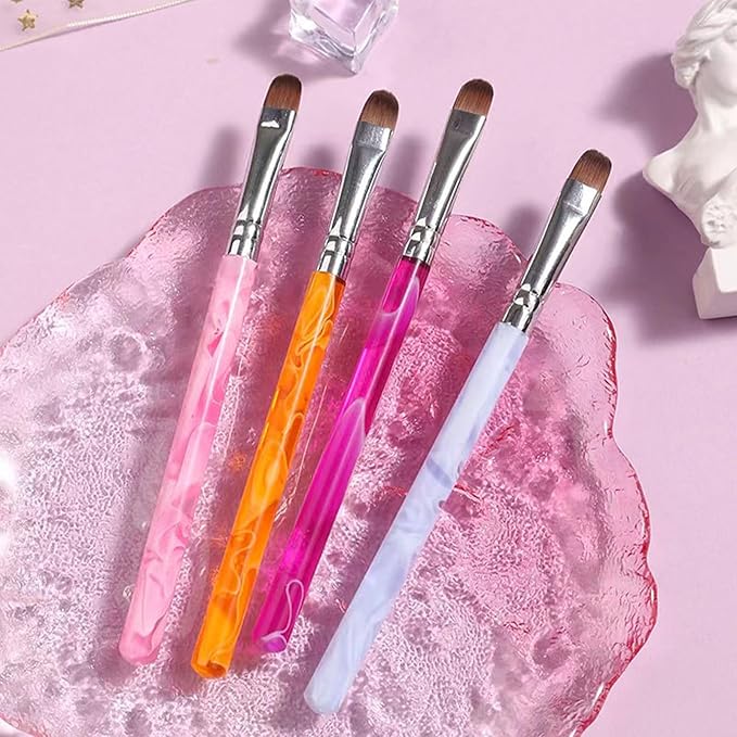 SILPECWEE 4PCS Oval UV Gel Nail Brush Set, Acrylic Nail Art Brush Nail Paint Pen Nail Clean Up Brushes Cleaning Mistake Polish On Cuticles Acetone Resistant Nail Design Manicure Tool