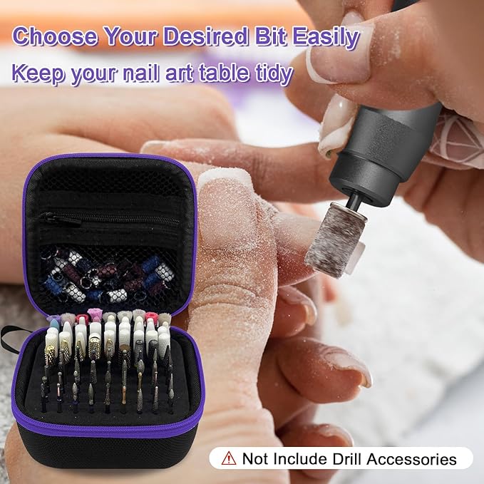 81 Holes Nail Drill Bit Holder, (ONLY CASE) Nail Bits Display Organizer Container, Nail Bits Container Box Case with High Density Foam, Efile Nail Bits Professional Manicure Tools, (Purple)