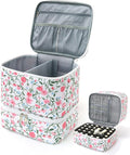 hibear Nail Supplies Organizer Nail Polish Storage Holds 30 BottlesNail Polish Storage Holds 30 Bottles Nail Kit Case Makeup Bag Vanity Case for Women (PINK FLOR)