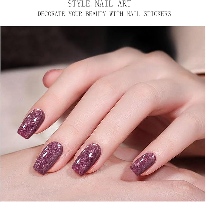 JMEOWIO Gel Nail Stickers Glitter Dark Red Semi Cured Gel Nail Strips Wraps UV/LED Nails Art Design Decoration Accessories