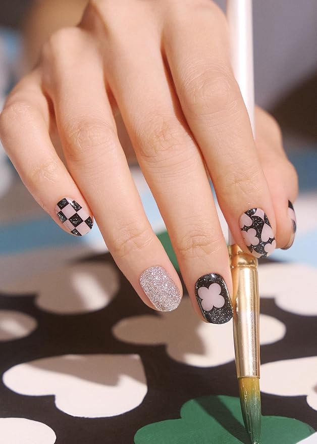 ohora Semi Cured Gel Nail Strips (N Check in Wonderland) - Works with Any Lamps, Salon-Quality, Long Lasting, Easy to Apply & Remove - Includes 2 Prep Pads, Nail File & Wooden Stick