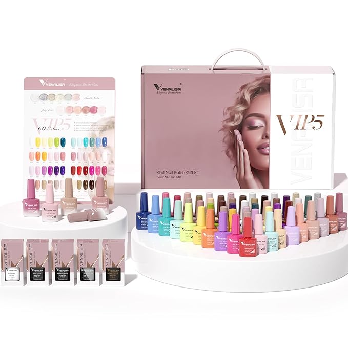 VENALISA VIP5 Gel Nail Polish Set of 65 Pcs With Color Book Pure Jelly Glitter Nail Colors Gel Polish Kit Soak Off UV Gel Salon Nail Art DIY at Home Manicure