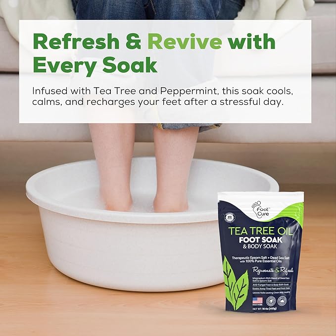 FOOT CURE Tea Tree Oil Foot Soak with Epsom Salt - Best Toenail Fungus Treatment, Athletes Foot & Softens Calluses - Soothes Sore & Tired Feet, Fungal Toe, Foot Odor Scent, Spa Pedicure (Pack of 2) | Tea Tree Oil, with Epsom Salt, Fungal Toe, Foot Odor...