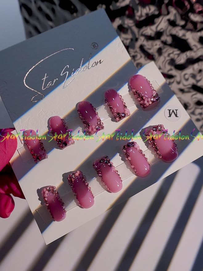 HAND-PAINTED White Press Ons Neon Small Press on Nails Long French Press on Nails Coffin Medium Short Nail art Fake Nail Art Kit with 7g Glue on Nails Handmade Almond Square Nails (TJ-13, Small)