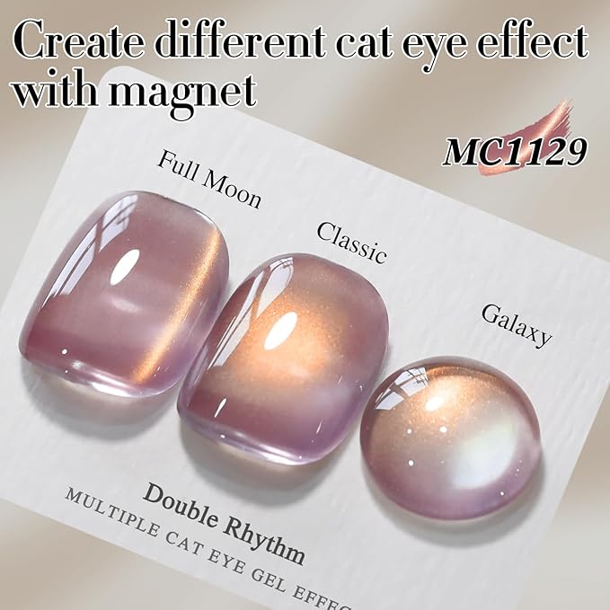Double Rhythm 15ML Ice Glass Cat Eye Gel Polish with Magnet Holographic Glitter Shimmer Translucent Sheer Color Salon Soak Off Magnetic Nail at Home (Golden Violet-MC1129)