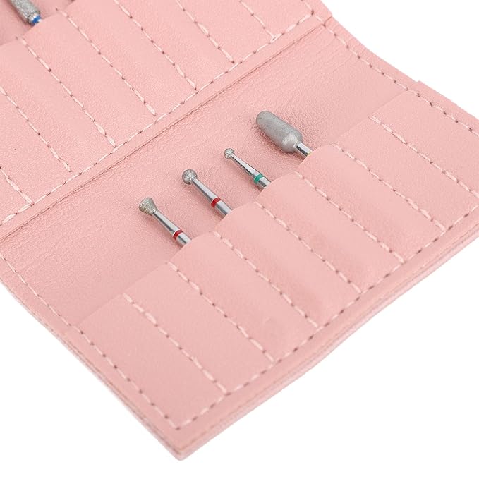 Nail Drill Bits, Nail Drill Bit Holder Organizer, Nail Drill Bits Holder, 16 Holes PU Nail Drill Bits Storage Bag Nail Drill Bits Holder Container with 8pcs Nail Drill Bits