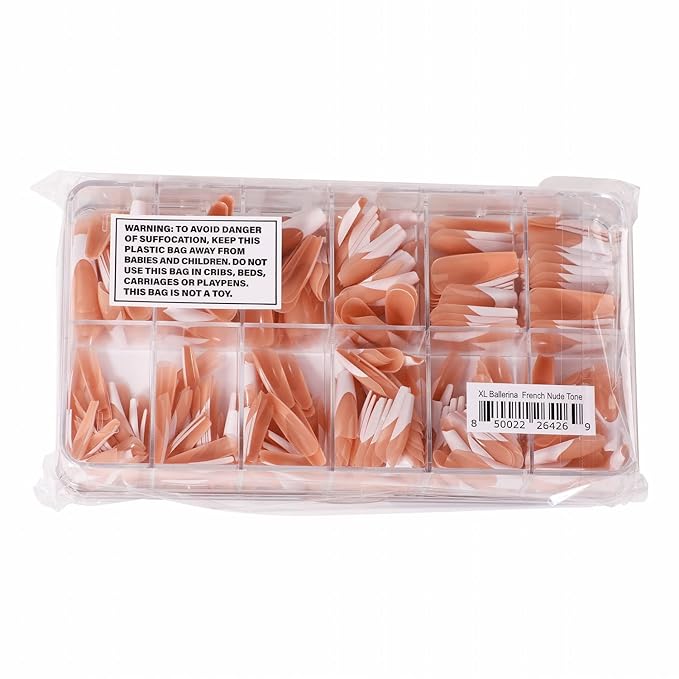 Allkem Soft Gel Nail Tips - 360 pcs XL French Ballerina Nail Extensions Kit - 12 Sizes Extra Long Full Cover Nails - Neutrals - Bold (360 Pieces)