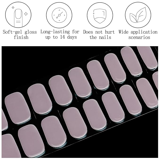 Semi Cured Gel Nail Strips 20Pcs Pink Gel Nail Stickers Full Polish Nails Wraps UV/LED Light Needed Glossy Nails Polish Strips for Women Includes Prep Pads, File, Wooden Cuticle Stick