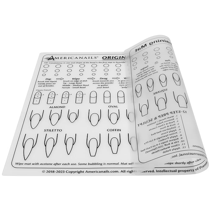 Americanails Acrylic Nail Training Mat - Silicone Trainer Sheet for Application Practice, Flexible Roll Up Pad Template for Acrylic Fingernails, Learn How to Apply Acrylic Nails