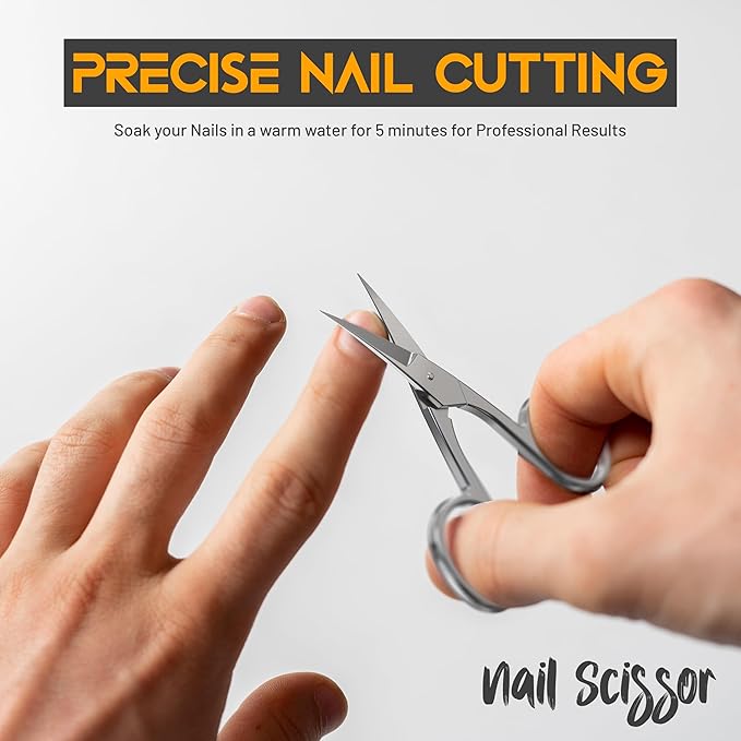 The Cut Factory- Premium Manicure Scissors Multi purpose Stainless Steel Cuticle Pedicure Beauty Grooming Kit for Nail, Eyebrow, Eyelash, Curved Blade High Carbon Steel Anti- Rust Leather Pouch