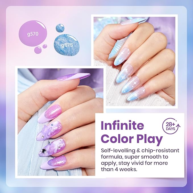 Beetles Spring Gel Polish Set - Dreamscape Wander 6 Colors Baby Purple Blue Glitter Shimmer Cat Eye Gel Polish Soak Off UV LED Nail Gel Home Easter Gifts for Women Manicure DIY Nail Art