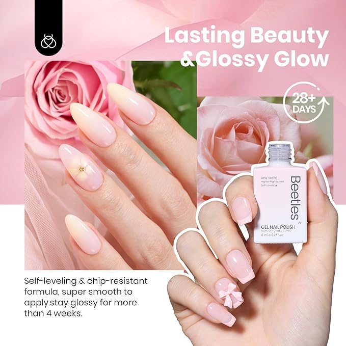 Beetles Nude Pink Gel Nail Polish - 8ml Hema Free Natural Nude Gel Polish Nail Concealer Jelly Sheer Translucent Effect Soak Off UV Misty Rose Collection Nail Art Manicure Gift for Women