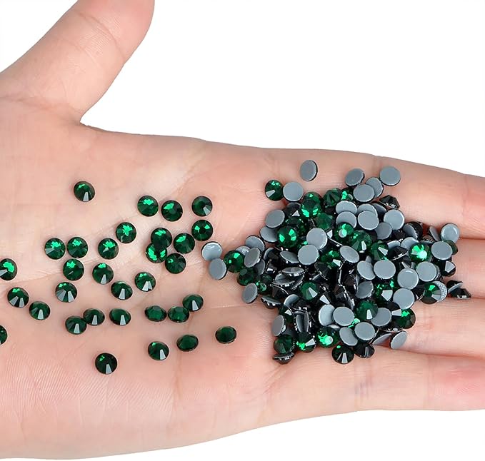 NCB 1440pcs Iron on Crystal Rhinestones Round Gems for Crafts Decoration DIY Jewelry Making (Emerald, SS20 4.8mm)