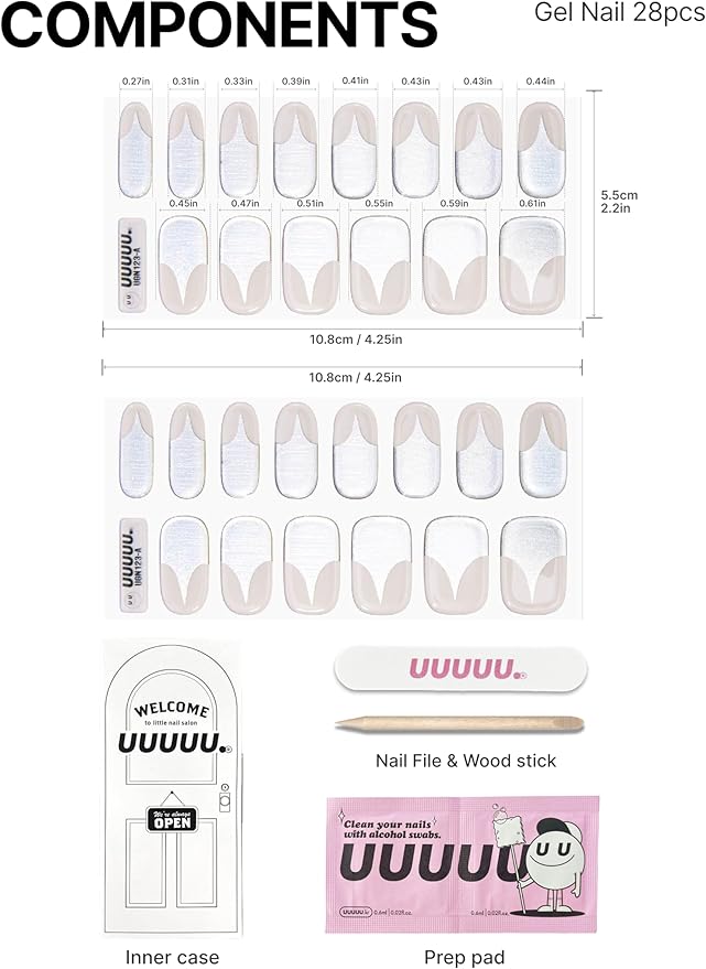 UUUUUU Semi Cured Gel Nail Strips | Salon-Quality | UV Free Gel Nail Wraps for Women | Easy Peel&Stick | Long-Lasting up to 14 Days | 28 Strips Set+File & Wipes | Gift-Ready(UGN123 Silver Cross)