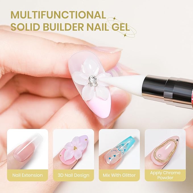 3D Gel Nail Art, 60g Large Capacity White Sculpting Hard Solid Builder Gel Non-Sticky Hand Molding Nails for Extension Carving Home DIY Manicure with Chrome Powder DIY at home