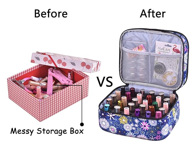 Nail Polish Organizer- Holds 30 Bottles Nail Supply Organizers and Storage Double-layer Nail Bag Organizer Case Nail varnish Organizer Nail Polish Storage Bag with Handle (Flower)
