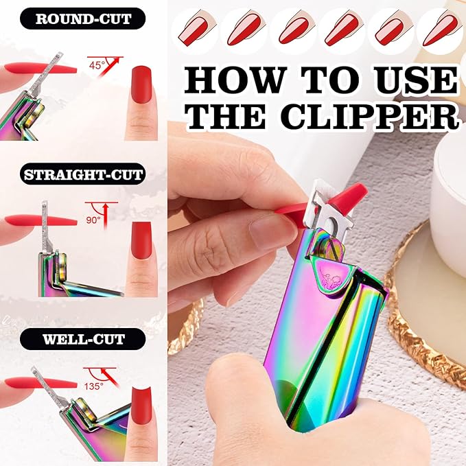 Chameleon Premium Nail Clippers with Magnet Sizers for Acrylic Nails, Professional Stainless Steel Fake False Nail Tip Clipper Cutter Trimmer, Manicure Tool for Salon Home Nail Art
