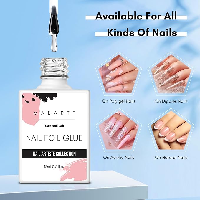 Makartt Nail Foil Glue Gel for Nail, Foil Gel Transfer for Nails Art Stickers Strong Adhesion Foil Transfer Gel Soak Off Salon DIY UV LED Lamp Required 15ML(0.5 fl.oz)