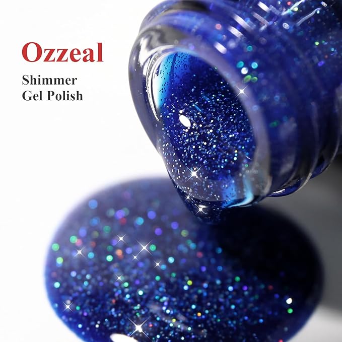 Glitter Gel Polish, 15ML Navy Blue Iridescent Glitter Gel Nail Polish Sparkle Shimmer Summer Rainbow Soak off LED UV for Art DIY Manicure