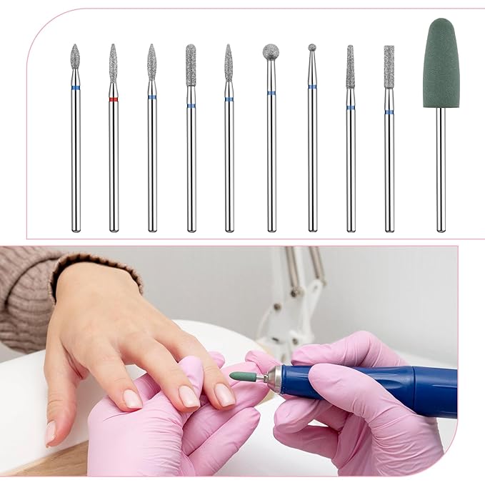10 PCS Nail Drill Bits Set, Russian Manicure Drill Bits, Cuticle Remover Nail Products for Manicure Pedicure for Home and NailSalon