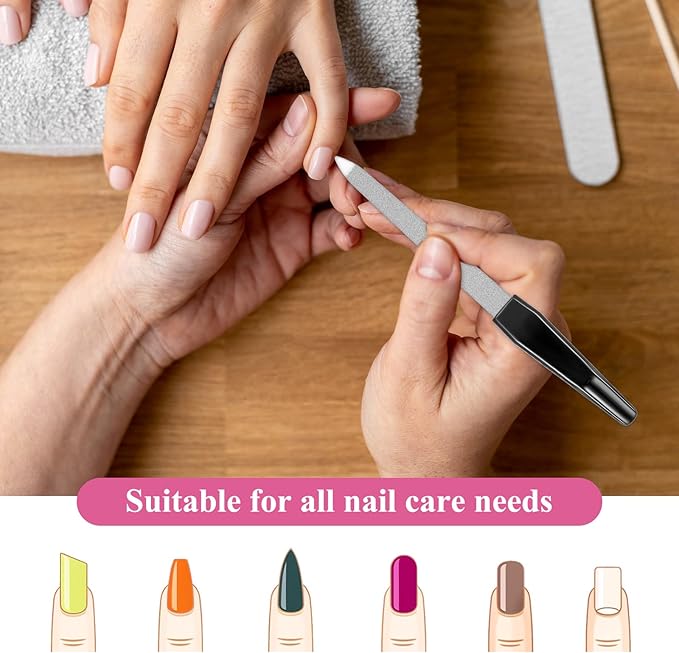 5PCS 6" Finger Nail Files Black Metal Nails File for Natural Nails, Stainless Steel Sword Fingernail Files with Sharp Pointed Tip Non Slip Handle, Diamond Nail Filer for Women Sapphire Grit