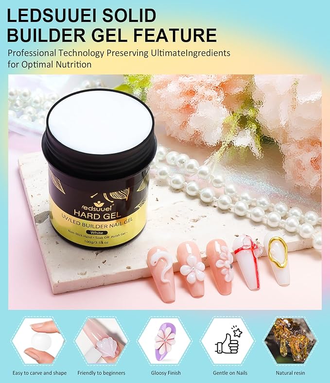 Solid Builder Gel for Nails LEDSUUEI - 100g Large Capacity White 3D Nail Gel Sculpting Non-Sticky Hand Carving Glue Extension for Manicure Salon Home Decoration DIY