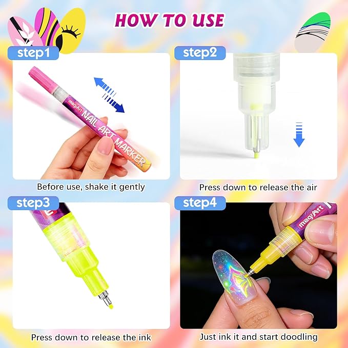 Fluorescent Nail Art Pens, 12 Color 0.5 MM Glow In The Dark Neon Nail Polish Pens Set Drawing Point Painting Liner Painted Pen Kit, Waterproof Nail for DIY Design Manicure Tools