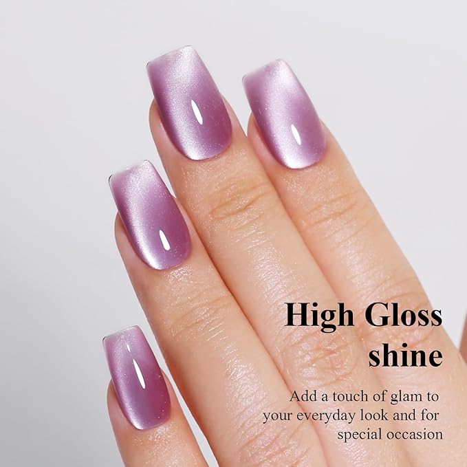 Imtiti Plum Purple Cat Eye Gel Nail Polish with Magnet, Holographic Glitter Shimmer Magnetic UV Gel Polish for Nail Art Soak off UV Led