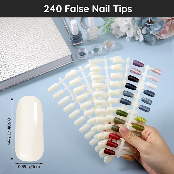 Segbeauty 216 Colors Nail Gel Book, Professional Nail Polish Display Chart with 240 False Nails Tips, Nails Sticks Color Cardboard Fingernail Art Salon Press on Fingernail Organizer Book
