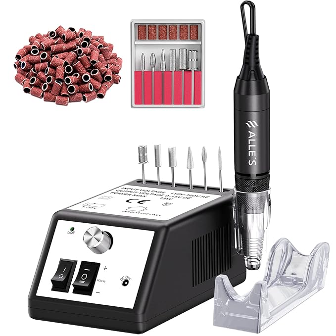 Professional Nail Drill Machine 30000 RPM Efile Electric Nail Filer Kit for Finger Toe Nails, Acrylic Gel Nails, Manicure Pedicure Drill with 6Pcs Nail Bits, 106Pcs Sanding Bands - Black