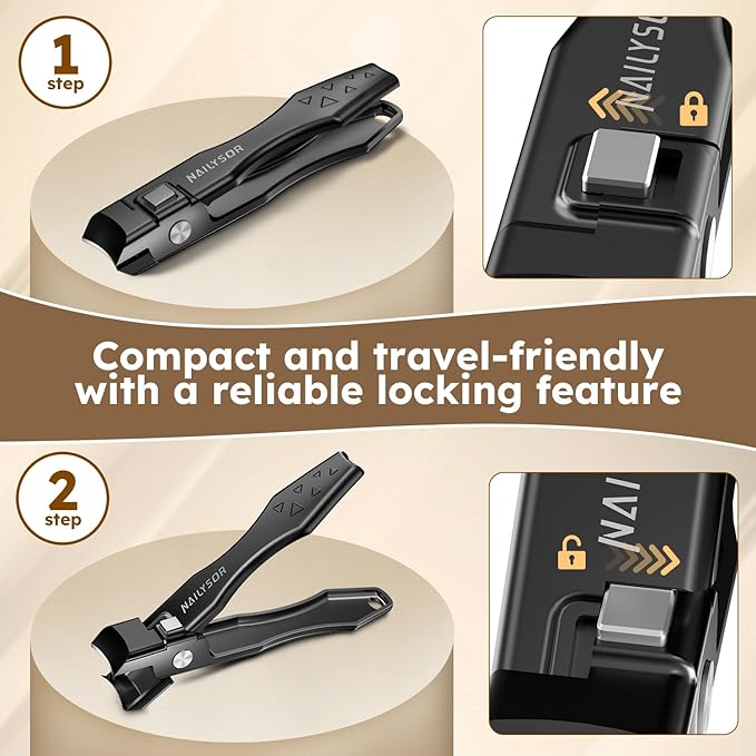 German Nail Clippers for Men Women with Catcher, Toenail Clippers for Thick Nails for Seniors, Toe Nail Clippers Wide Jaw Opening Ultra Sharp Safety Lock Nail Cutters