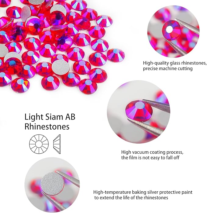 Genie Crystal 1440 PCS Light Siam AB Rhinestones Flatback SS20, 5mm 10 Gross Red Aurora Borealis Glue on Glass Rhinestones Strass for Tumbler,DIY Crafts, Shoes, Dance Costumes, Bling Decoration