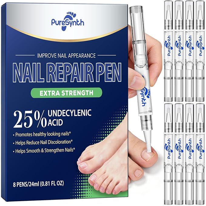 Extra Strength Nail Fungus Repair Pen (OTC Maximum Strength), 25% Undecylenic Acid + Aloe & Vitamin E, For Thick Yellow Discolored Nails, 24 mL (0.81 fl oz) Total, 8-Pack,Designed in USA
