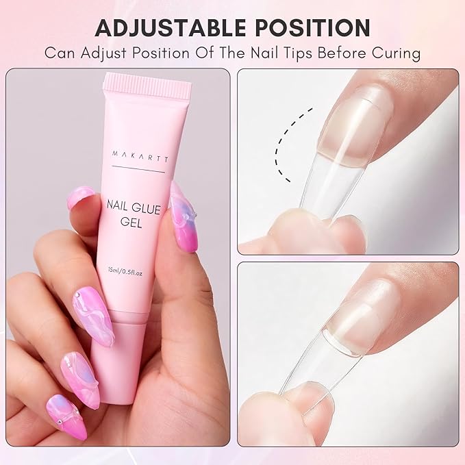 Makartt 3-in-1 Solid Gel Adhesive for Press-On Nails – Extra Strong False Nail Glue with Remover, Vitamin E Formula & 5 Wooden Sticks for Easy Removal