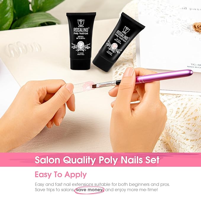Rosalind Soft Pink & Clear Poly Extension Gel for Nails, 2-Pack 1oz/30ml Light Pink & Clear Poly Builder for Nail Gel Acrylic Extension