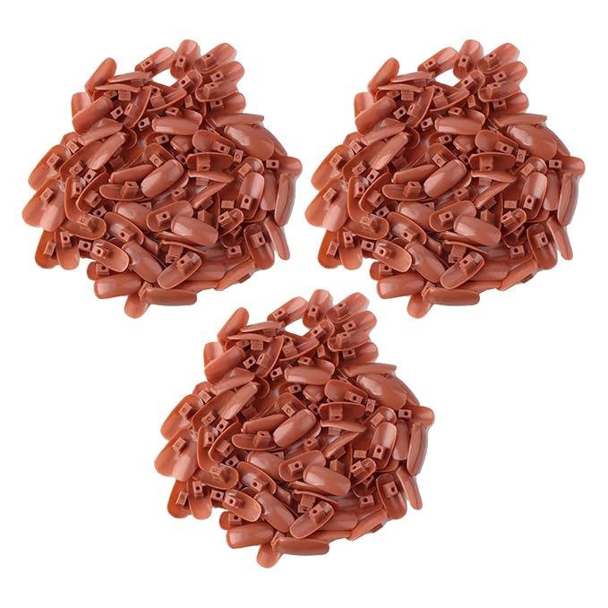 300 Pcs Fake Nail Tips – Plastic False Nails for Mannequin Hand Training, Flexible Practice Nails, Nail Display & Manicure Supplies (Brown, Medium Length)