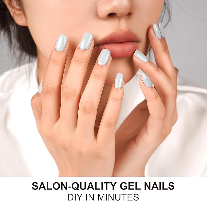 DANNI & TONI Semi Cured Gel Nail Strips Gray (Slate) Winter Solid Color Gel Nail Stickers Grey 28 Stickers